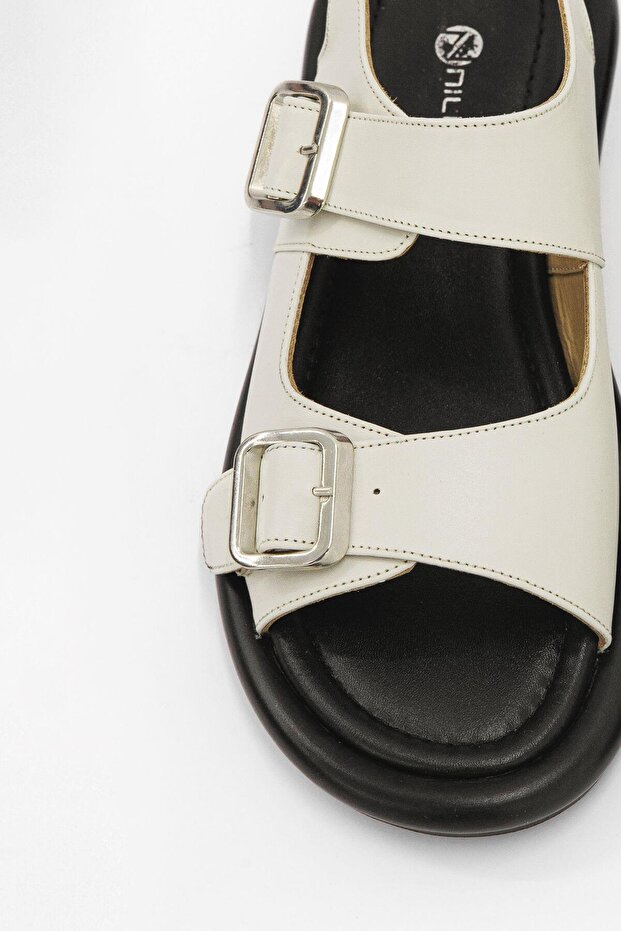 Mango Bej Hakiki Deri Kadın Sandalet - 3