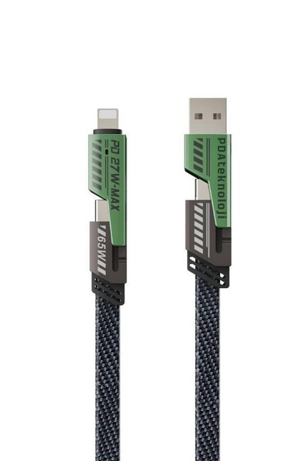 4 In 1 65w Usb Type-c Ve Lightning Örgülü Şarj Data Kablosu - 1.5m Siyah (CAR PLAY DESTEKLEMEKTEDİR) - 1