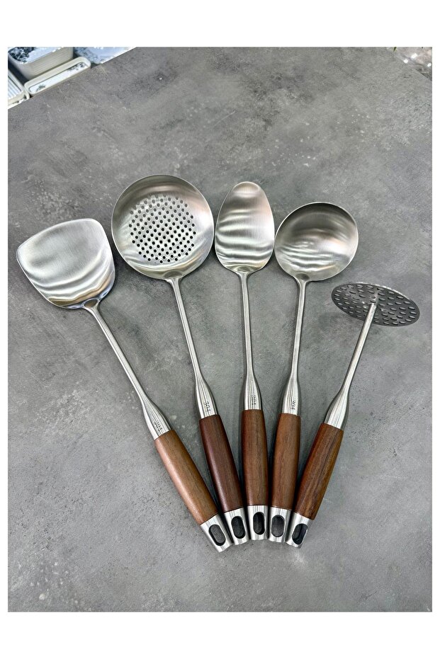 Lüx Akasya Saplı Çelik 5 Li Servis Seti - 1