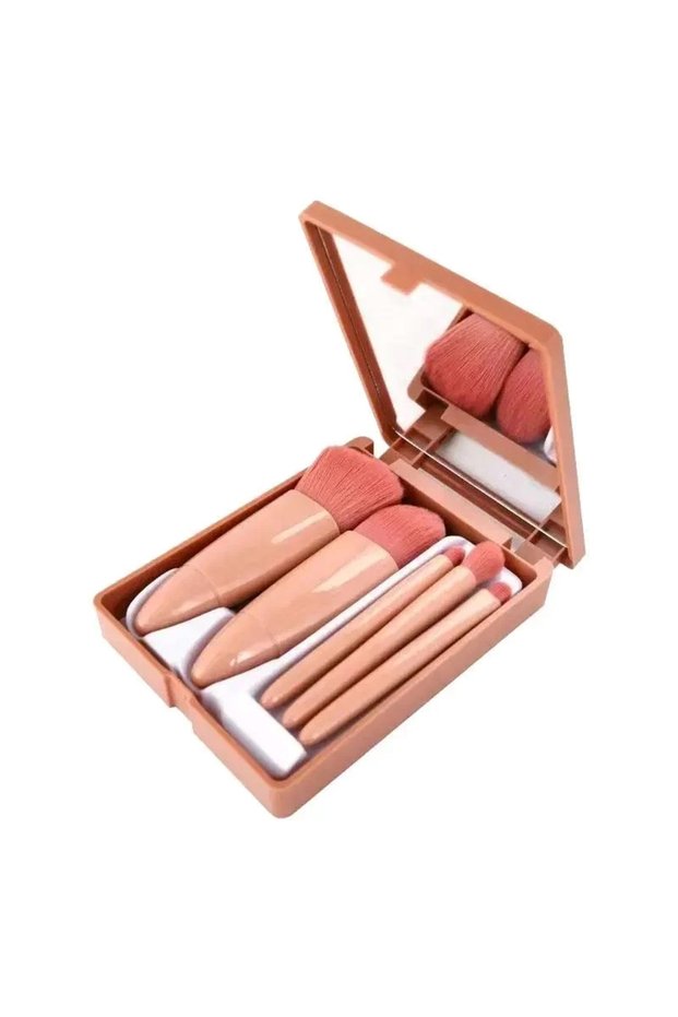 Brush Set Portable Makeup Brush Set with Mirror 5Pcs Brush Set