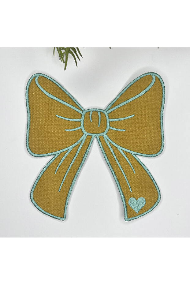 Mustard Ribbon-Shaped Mint Embroidered Fabric Cocktail Napkin 1 Piece 15 X 15