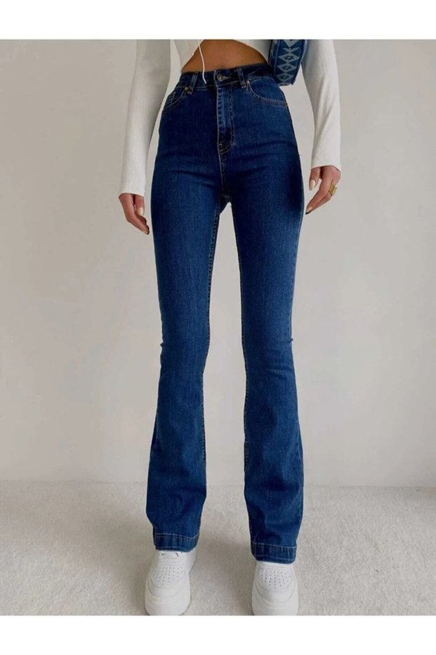 Julia New Trend Lina Dark Blue Flared Leg Jeans High Waist Power Lycra Denim Pants 2025