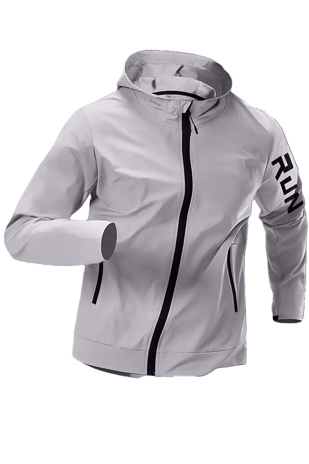Men's Sporty Run Printed Wind and Waterproof Mesh Lining Hiking Sports Fitness Raincoat