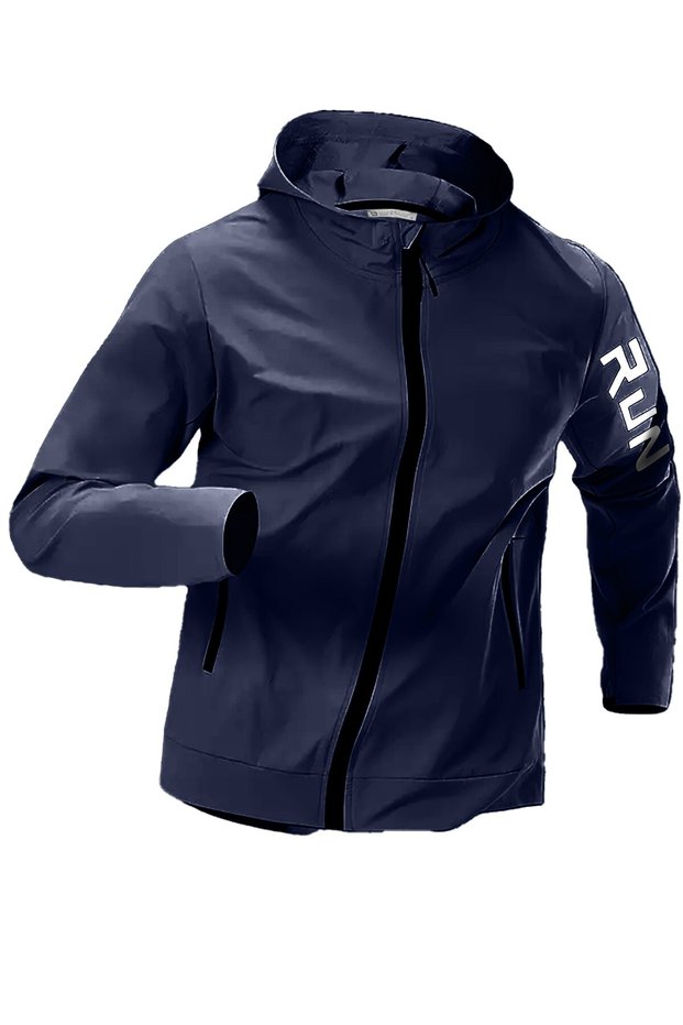 Men's Sporty Run Printed Wind and Waterproof Mesh Lining Hiking Sports Fitness Raincoat
