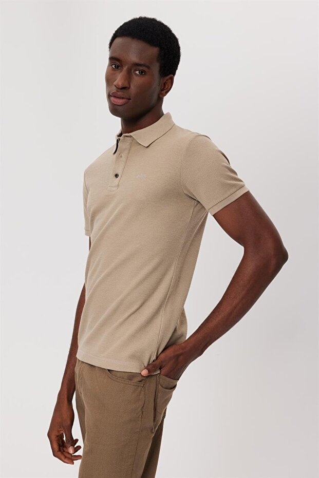 Tylen Men's 100% Cotton Polo Neck T-Shirt Dark Beige