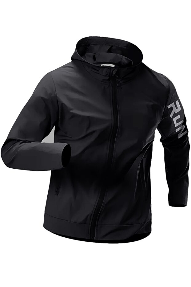 Men's Sporty Run Printed Wind and Waterproof Mesh Lining Hiking Sports Fitness Raincoat