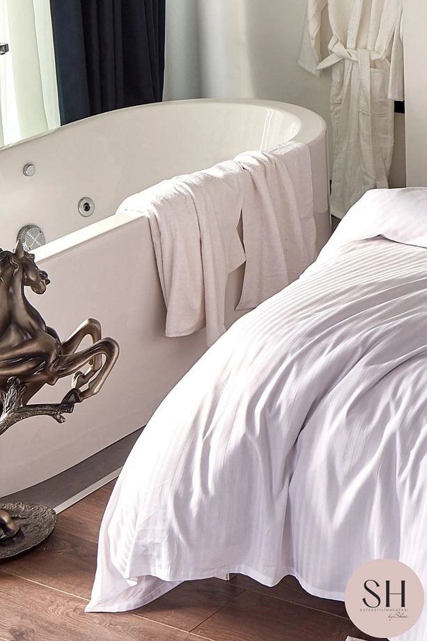 Lüks Otel Tek Kişilik Nevresim Seti 83 Tel Çizgili Saten 1 Adet Yastık Kılıfı Dahil558855 - 4