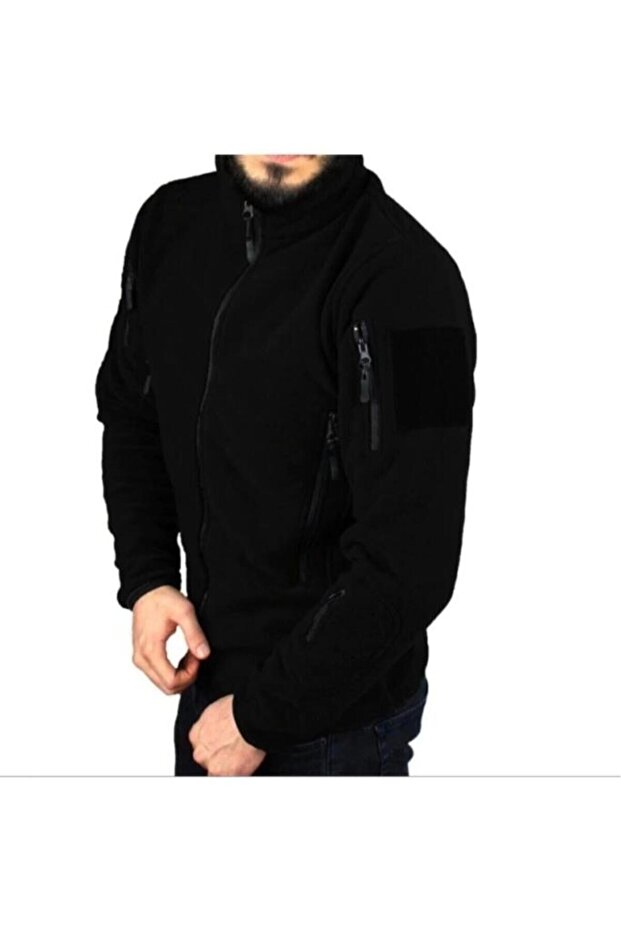 Men's Black 6-Pocket Military Tactical Fleece Coat1