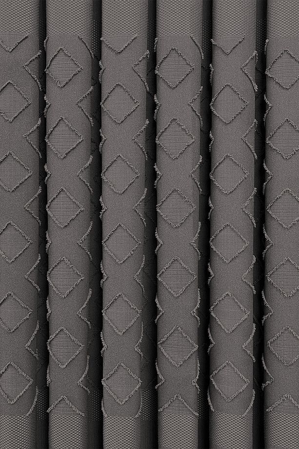 Fon Perde - Keten Serisi Pano Aztek Desen Antrasit Sık Pile(1x3) Curtain - 4
