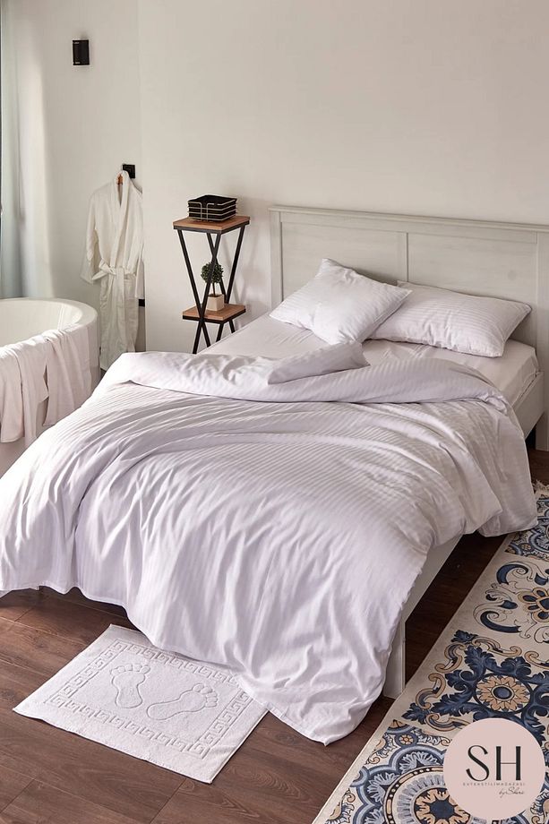 Lüks Otel Tek Kişilik Nevresim Seti 83 Tel Çizgili Saten 1 Adet Yastık Kılıfı Dahil558855 - 6