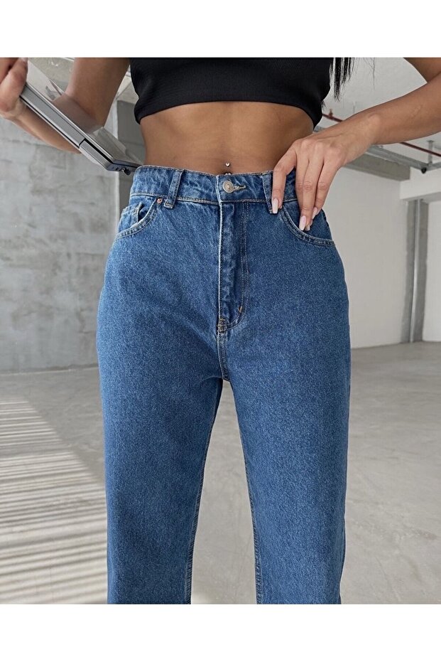 أزرق متوسط كامل ليكرا Love Republic Mom Jean