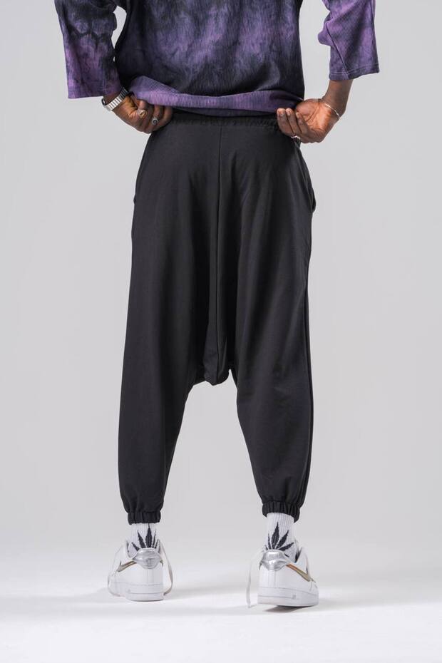 Ανδρικό Basic Elastic Μαύρο Φαρδύ Παντελόνι - 3