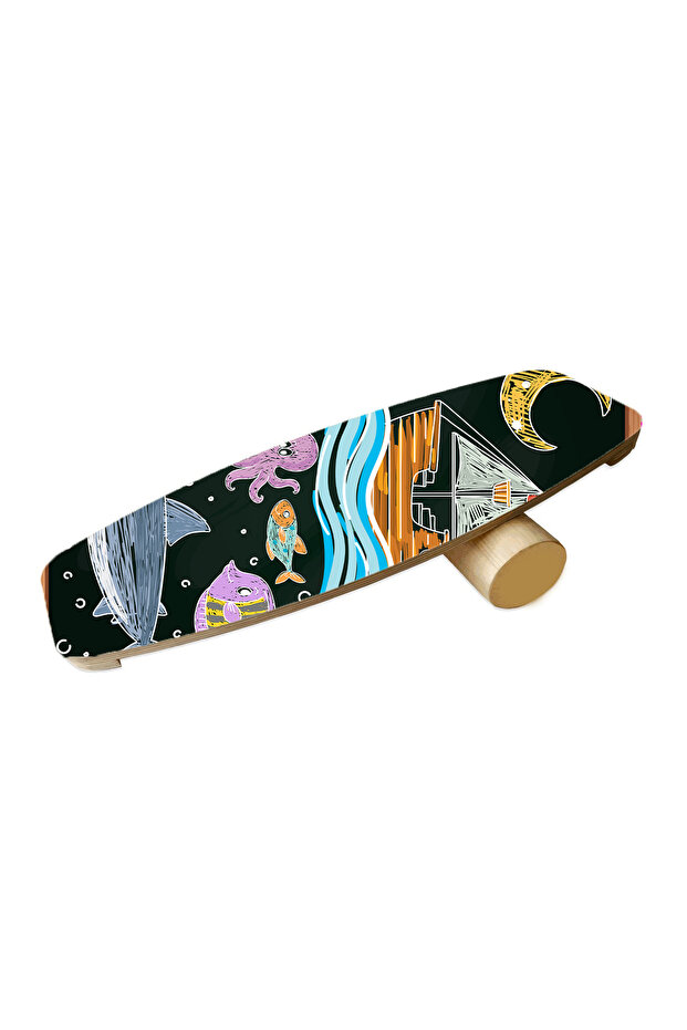 Wooden Printed Balance Board Rocket Balance Board Rocket Gym Board