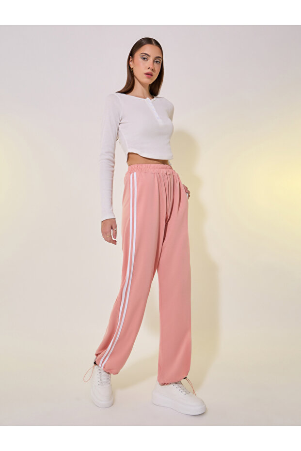 Striped Mid-Rise Relaxed Fit Joggers with Drawstring