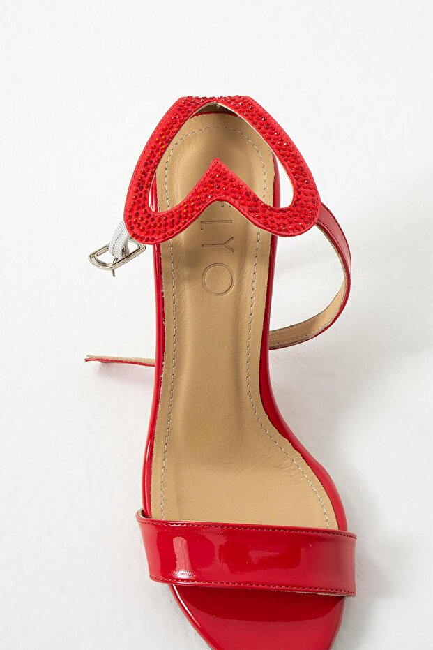 Sandra Leather Back Heart Detail Red High Heels