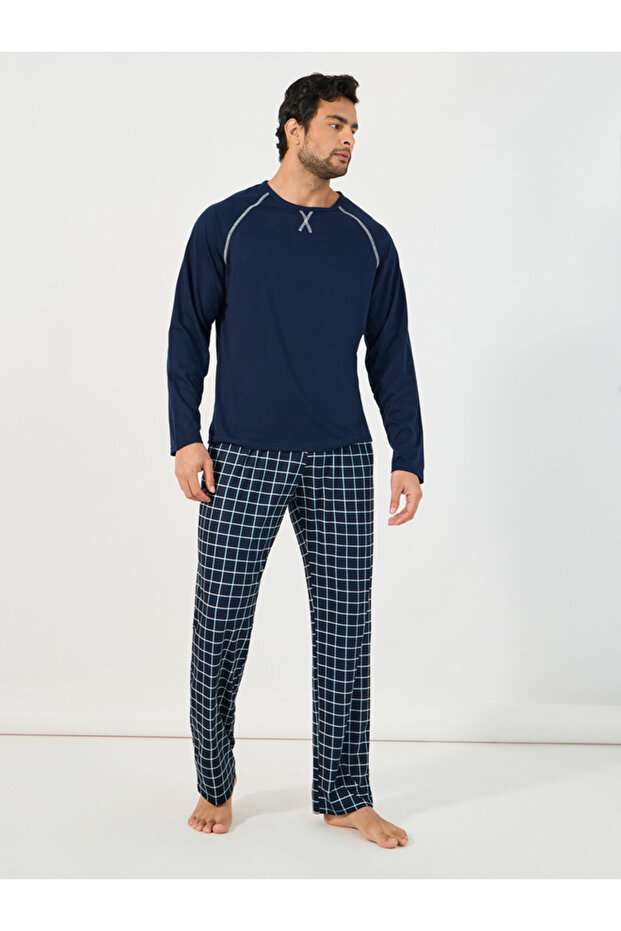 Contrast Stitch T-Shirt & Checked Pyjama Set