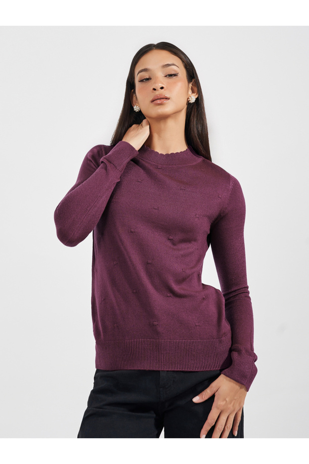 Slim Fit Regular Length Textured Knit Sweater