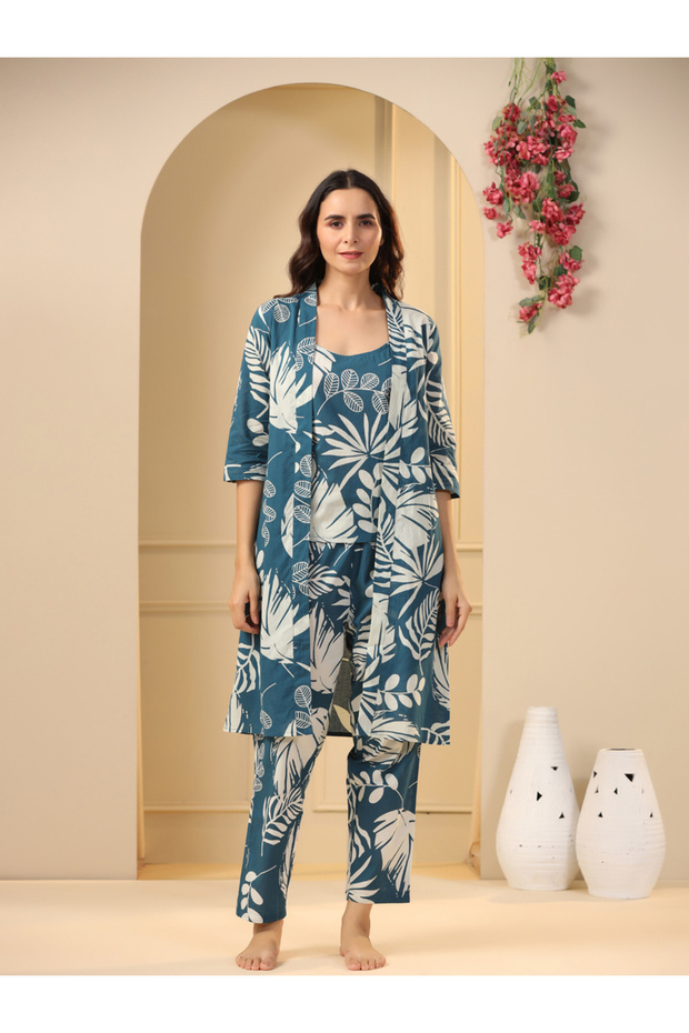 Pack of 3 - Cotton Floral Cami, Pyjama & Robe