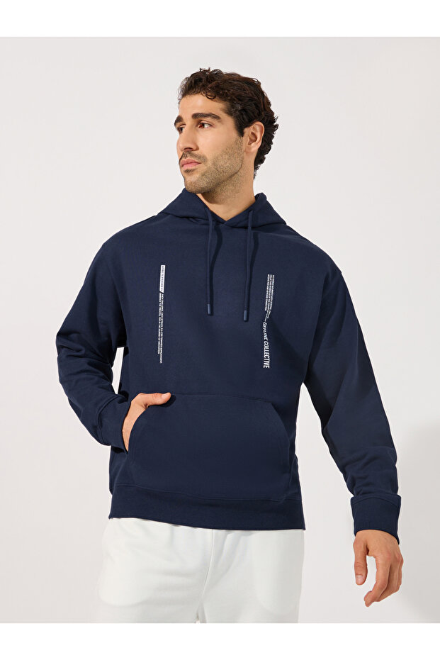 Minimal Front Statement Print Relaxed Fit Hoodie
