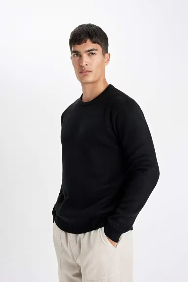 Regular Fit Round Neck Knit Sweater - 1