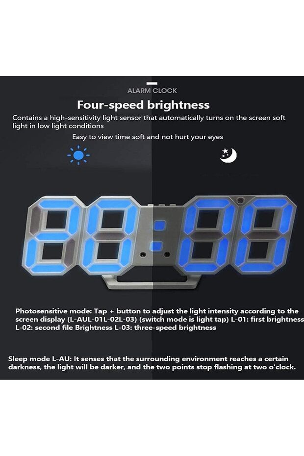 ساعة منبه رقمية ثلاثية الأبعاد LED، ساعة رقمية متعددة الوظائف، شاشة عرض درجة الحرارة قابلة للتعديل - 6