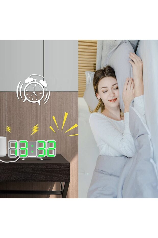 ساعة منبه رقمية ثلاثية الأبعاد LED، ساعة رقمية متعددة الوظائف، شاشة عرض درجة الحرارة قابلة للتعديل - 8