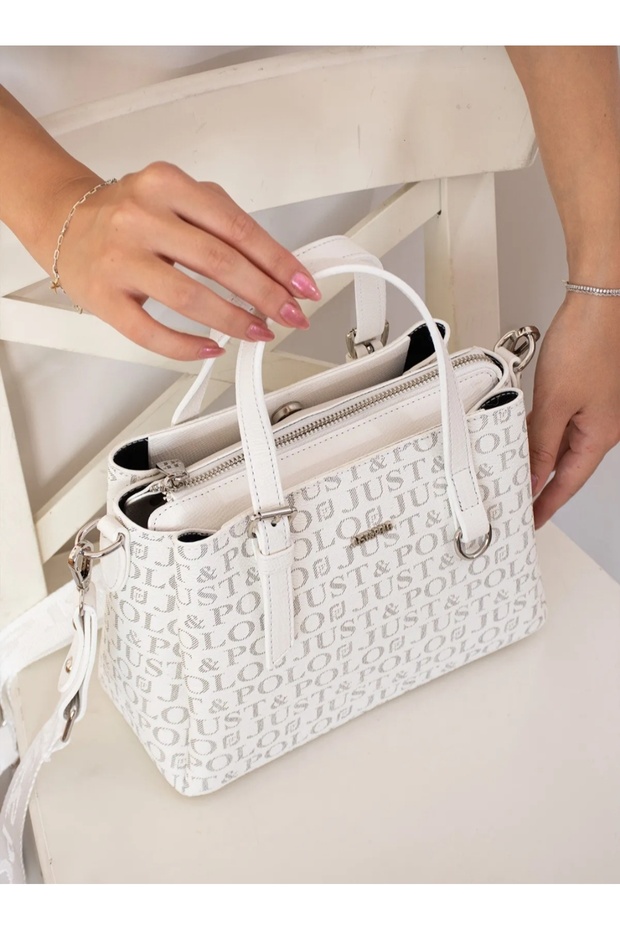 Justpolo Women's White 4-Compartment Hand and Shoulder Bag