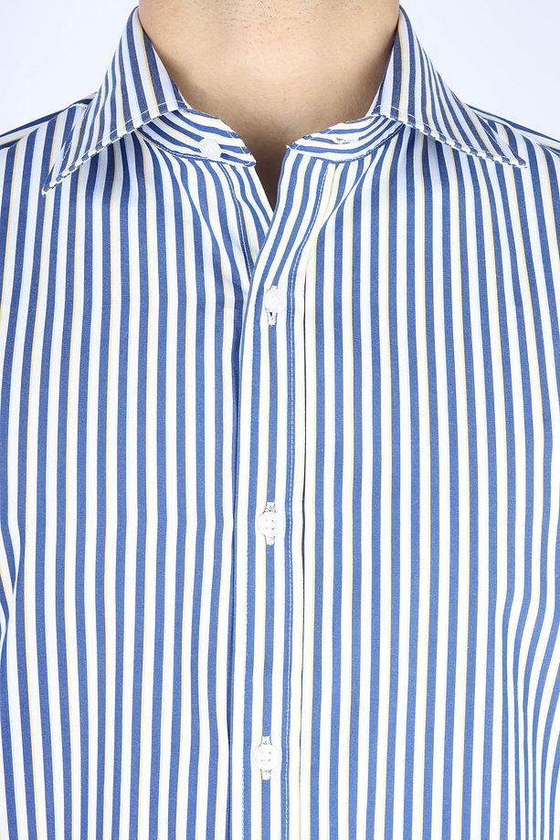 Erkek Regular Fit Çizgi Desenli Uzun Kollu Çok Renkli Gömlek 25413032CF-V92 - 4