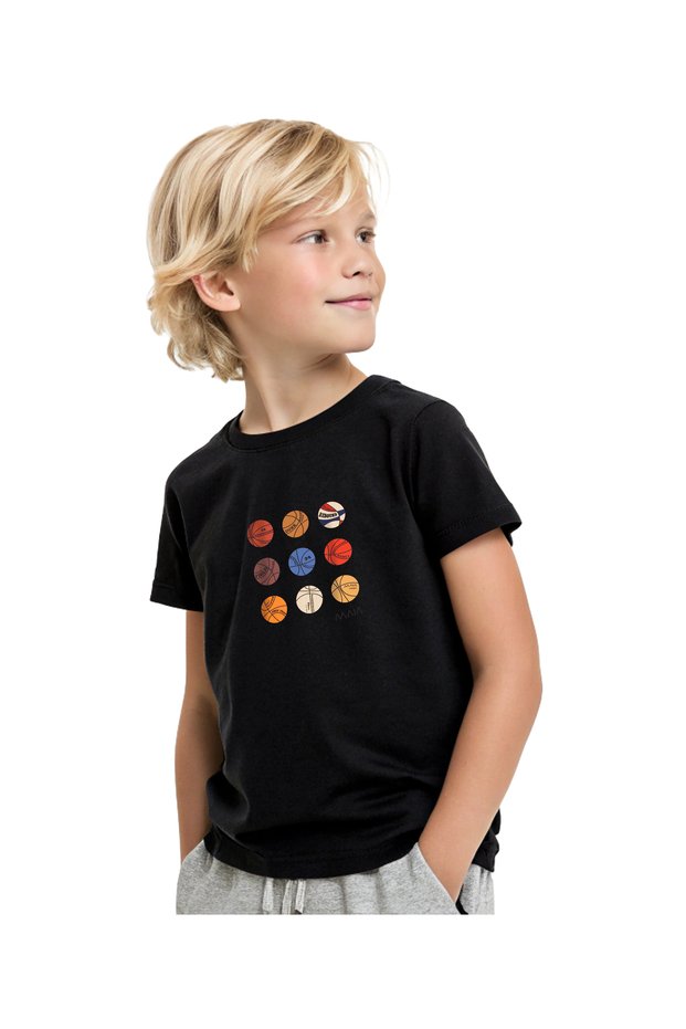 Boy's Black Colored Basketball Detailed T-Shirt