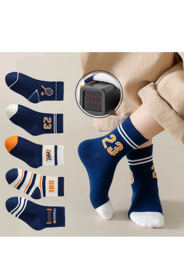 5 Pairs of Tennis Patterned Baby Socks and Children's Socks Special Tennis Player Series
