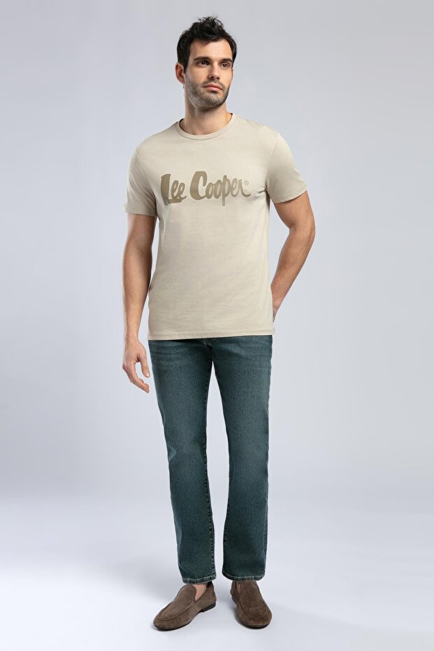Londonlogo Men's 100% Cotton O-Neck T-Shirt Beige