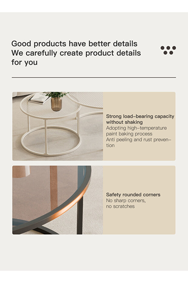 طاولة قهوة دائرية بتصميم إبداعي 60*60*45 و45*45*40 سم - 4