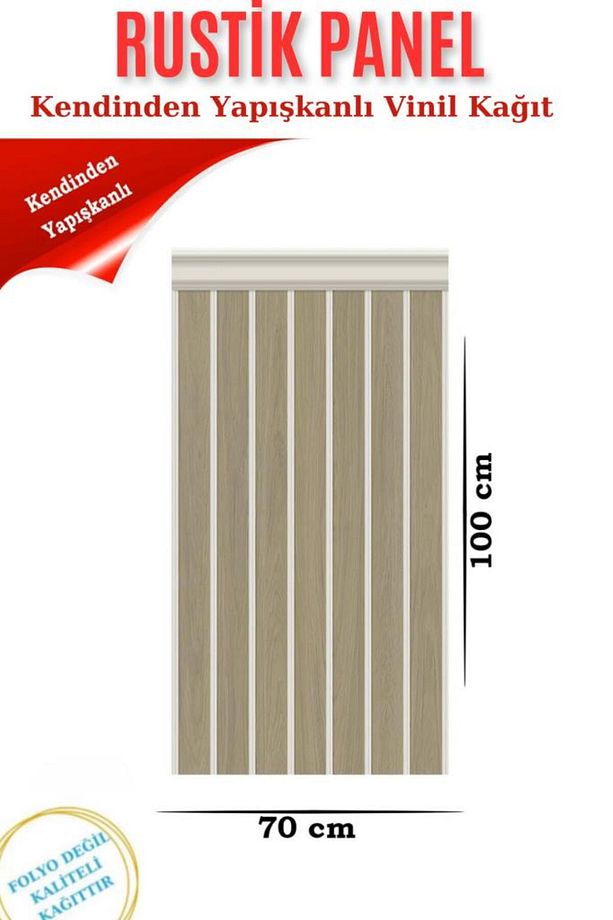 70cmx100cm 1 Adet Rustik Model Krem Yapışkanlı Vinil Duvar Kağıdı Çıta Lambiri Panel Desenli - 3