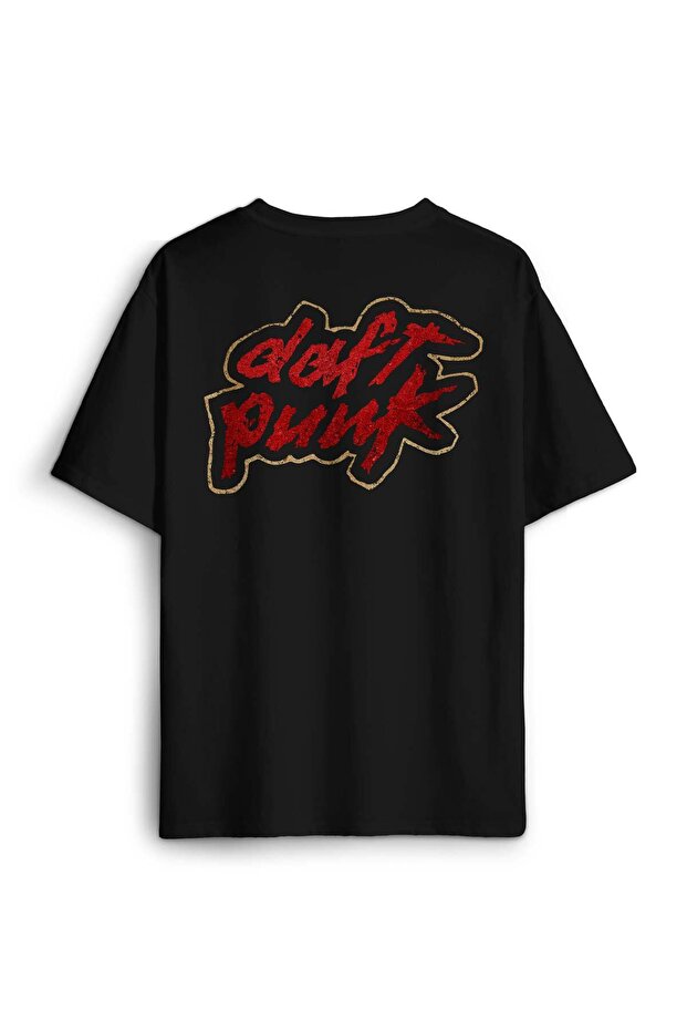 Black Oversize T-Shirt Daft Punk Logo Homework Album Music Back Front Printed Unisex T-Shirt
