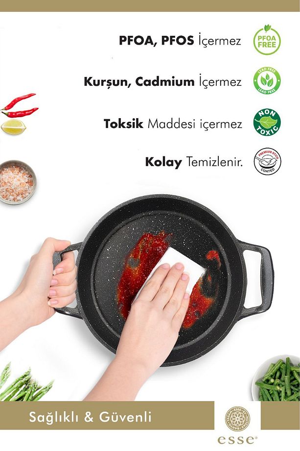 Granit Döküm 2'li Sahan Tava Seti Siyah 20 Cm / 22 Cm E0072 - 3