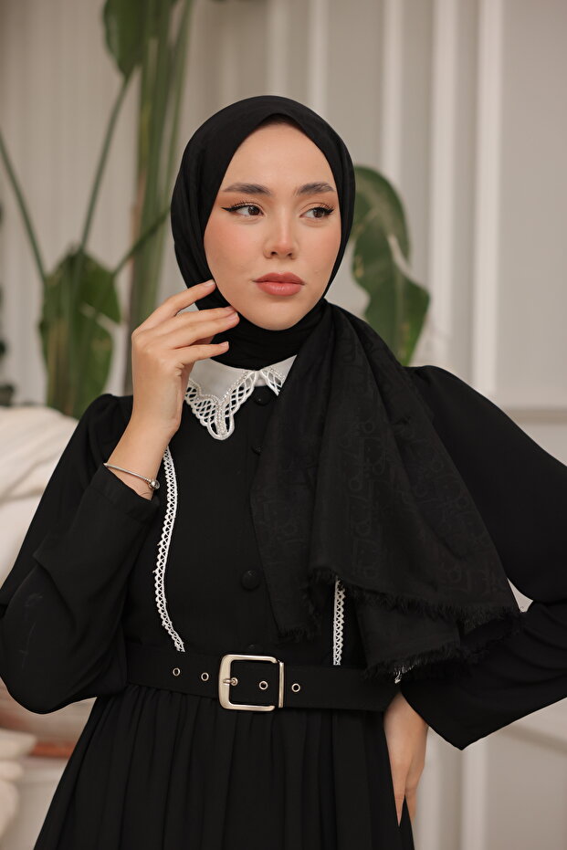D Pattern Shawl Black - 2