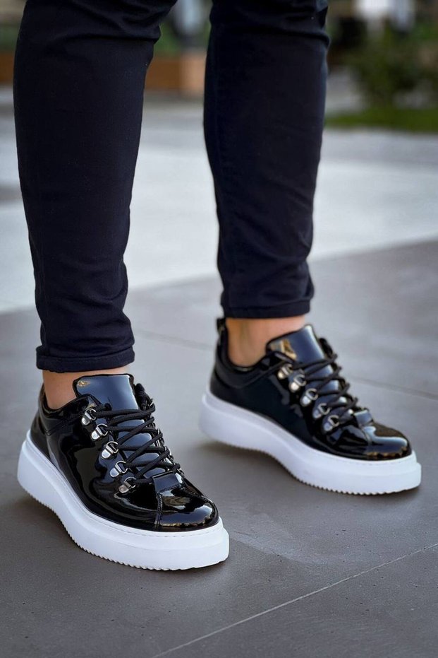 Kb-X4 Kuback Black Patent Leather High Sole Lace-Up Casual Men's Shoes