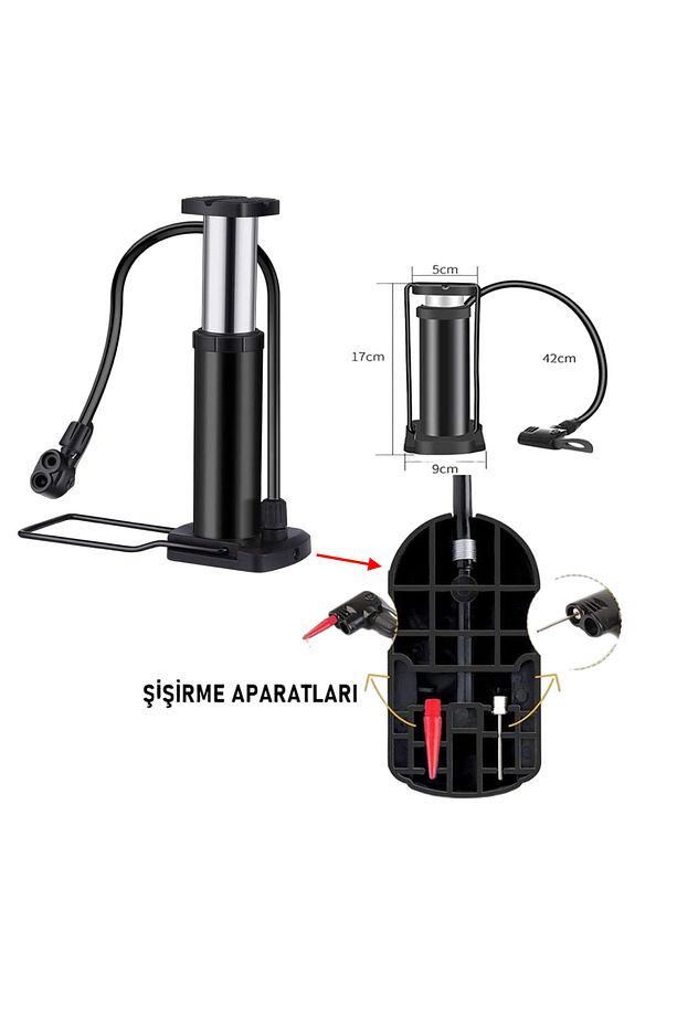 Küçük Ayak Tipi Pompa Tekli Teker Bisiklet Top Bot Lastik Şambrel Şişirme Pompası 1 Adet - 3