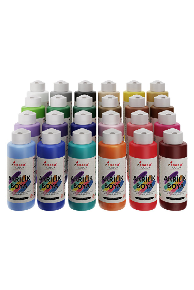 REDROSE COLOR Akrilik Boya Seti 24 Renk 24x120ml, Dekoratif Hobi Amaçlı Sanatsal Canlı Renkler