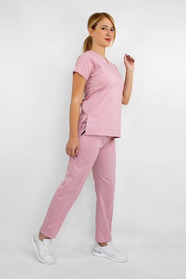 Unisex Light Powder Color Lycra Nurse Doctor Uniform Set