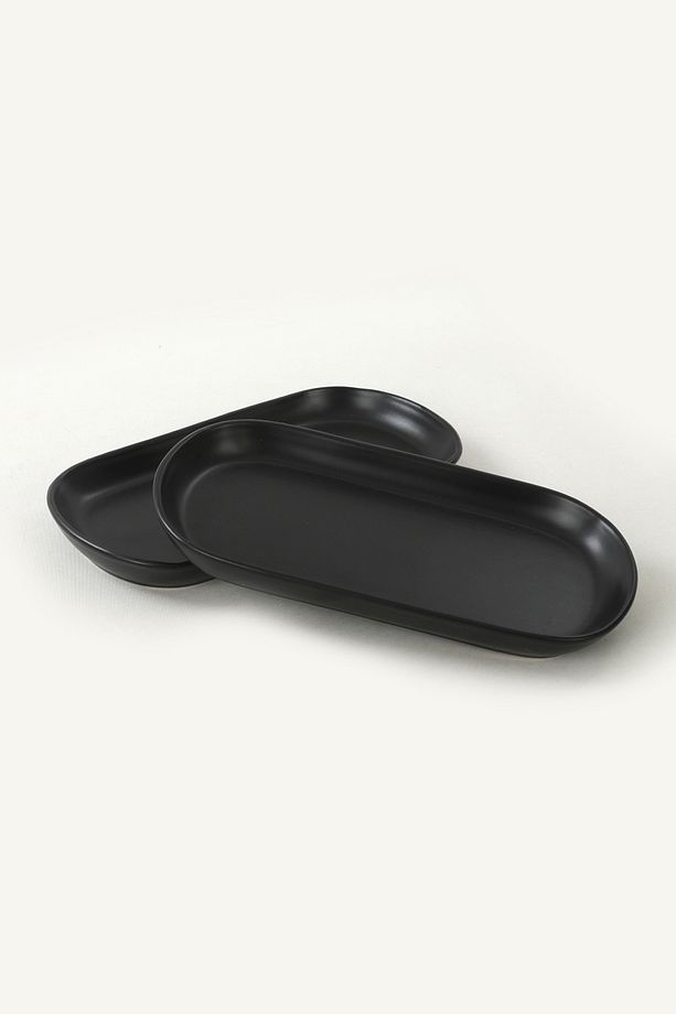 Mat Siyah Noyan Kayık Tabak 28 Cm 2 Adet - 2