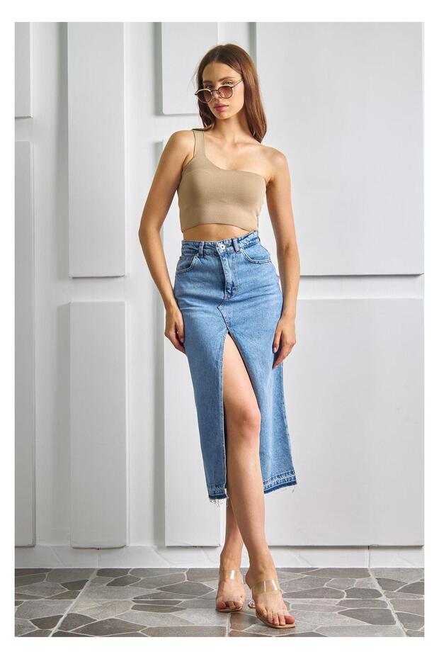 Tek Omuz Crop Top - 1
