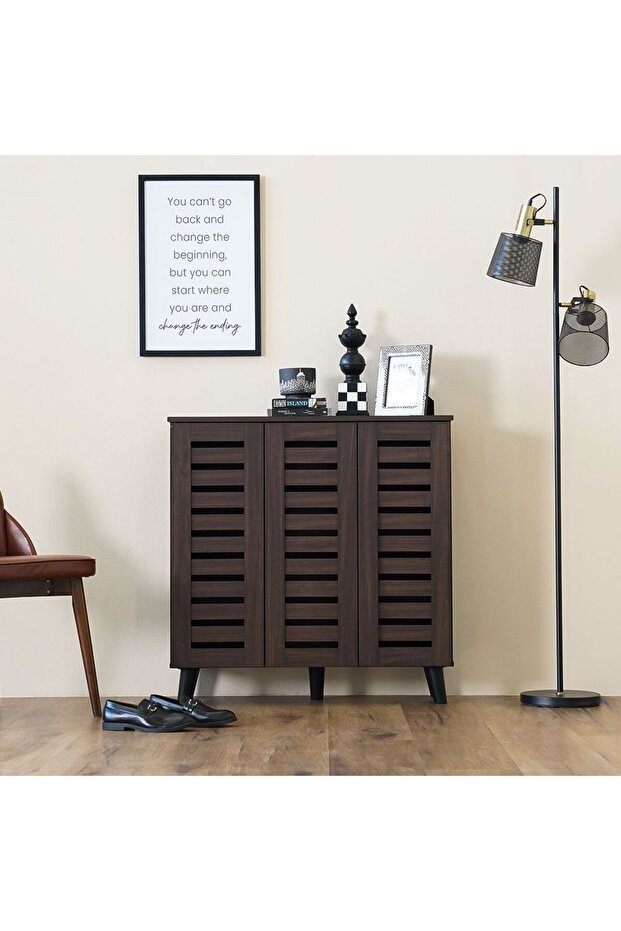 Jax 3-door Shoe Cabinet - Walnut L90xw32xh91cm