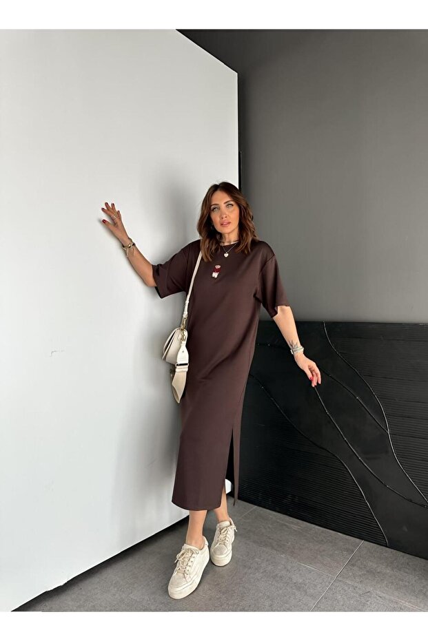 Kahve Ayıcıklı Modal Basic Elbise - 2