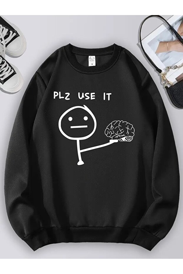 Men's Funny'Use This' Printed Black White Gray Crew Neck Sweatshirt