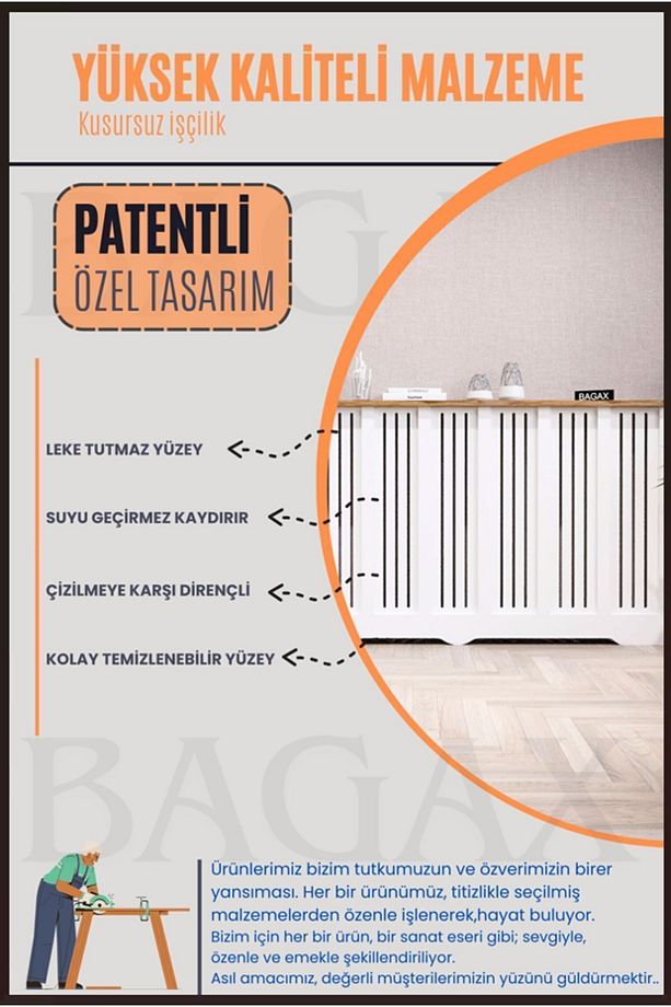 Desen D4, Beyaz Üstü Çam Renk, 96 cm Petek Kaplama, Dresuar - 4