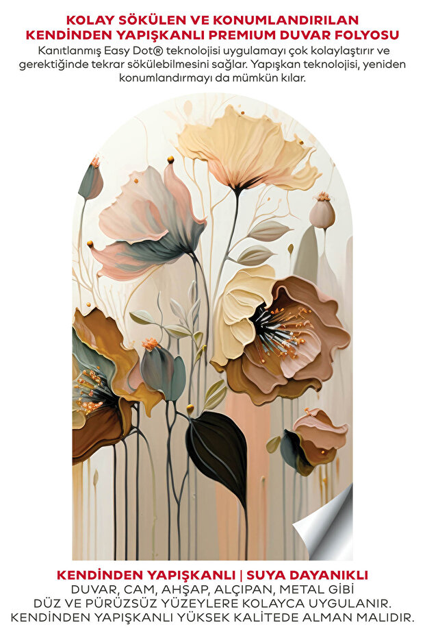 Kendinden Yapışkanlı Oval Kesim Soft Çiçekler Duvar Kağıdı Stickeri, Kolay Uygulama Su Geçirmez - 2