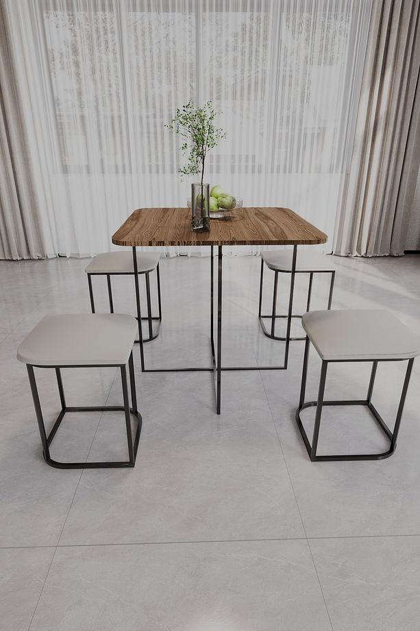 Rüzgar Dekoratif Oval Tabureli Yemek Masası Ceviz - 3