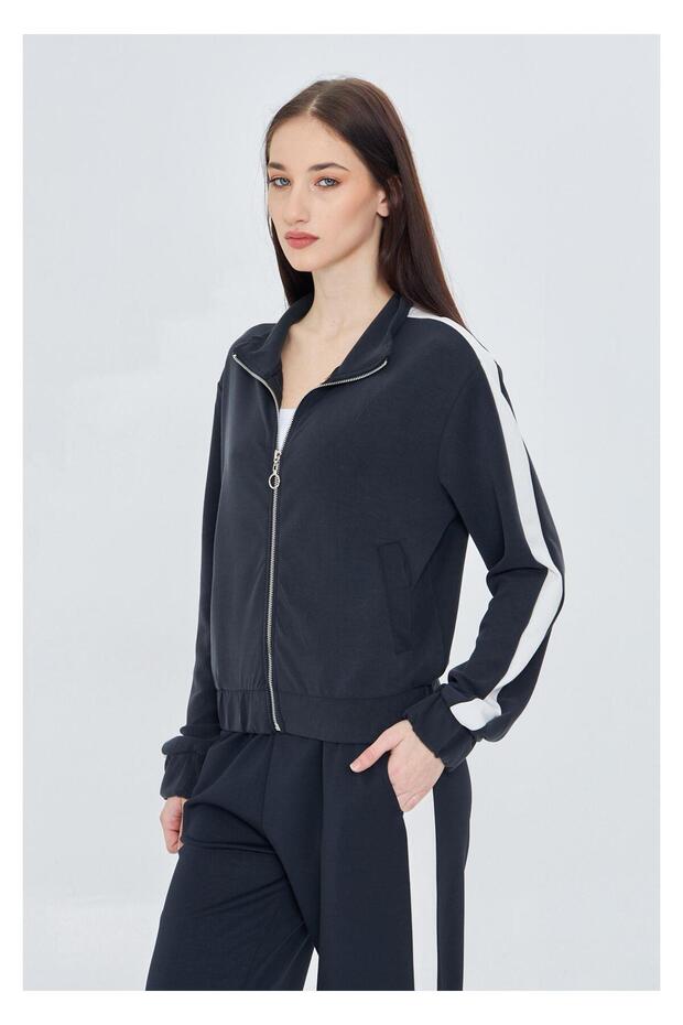 Şeritli Fermuarlı Scuba Dalgıç Sweatshirt - 6