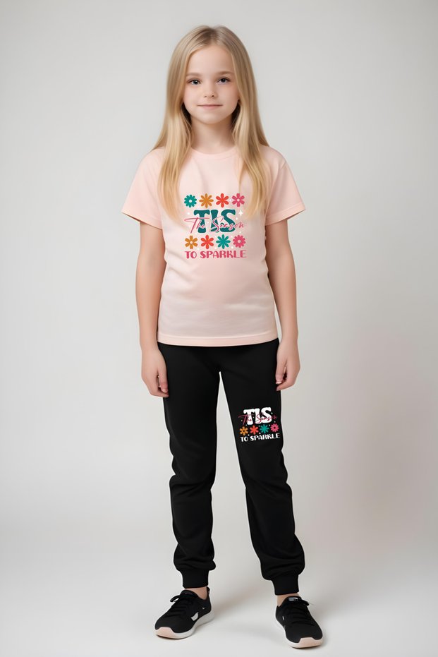 Tis Printed Girl's Short Sleeve T-Shirt and Sweatpants Set